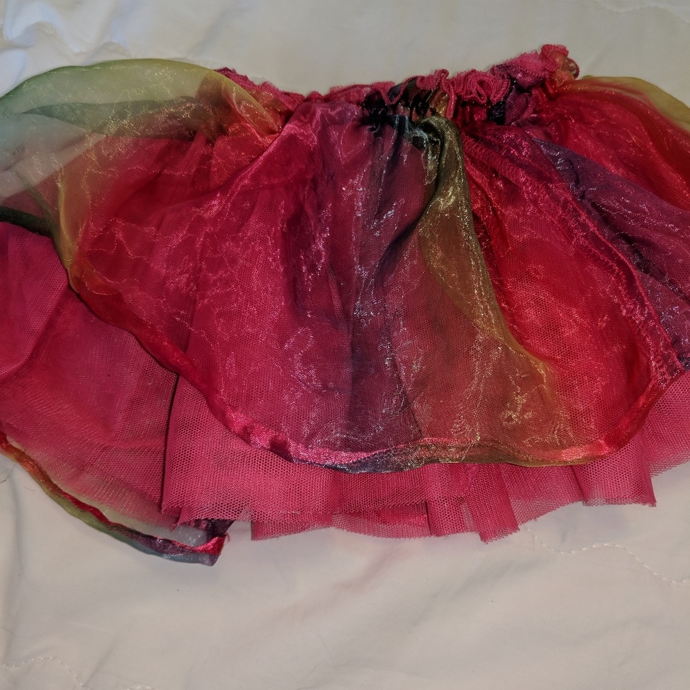 Place child's tutu shimmery pastel rainbow